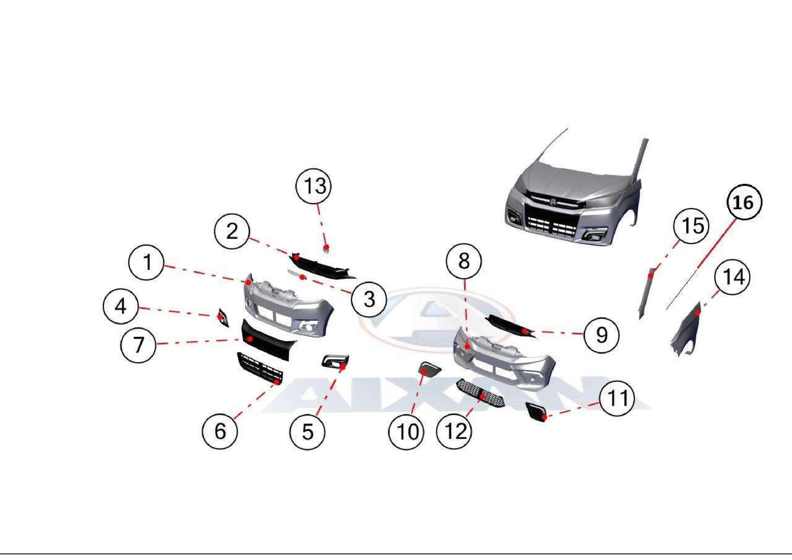 Frontgrill, spoiler & karossdetaljer fram